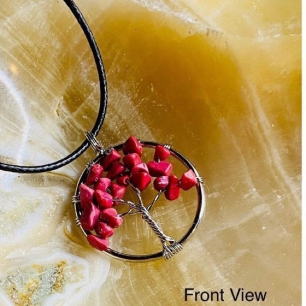 Red Coral Chip Tree of Life Pendant - Picture 4 of 6